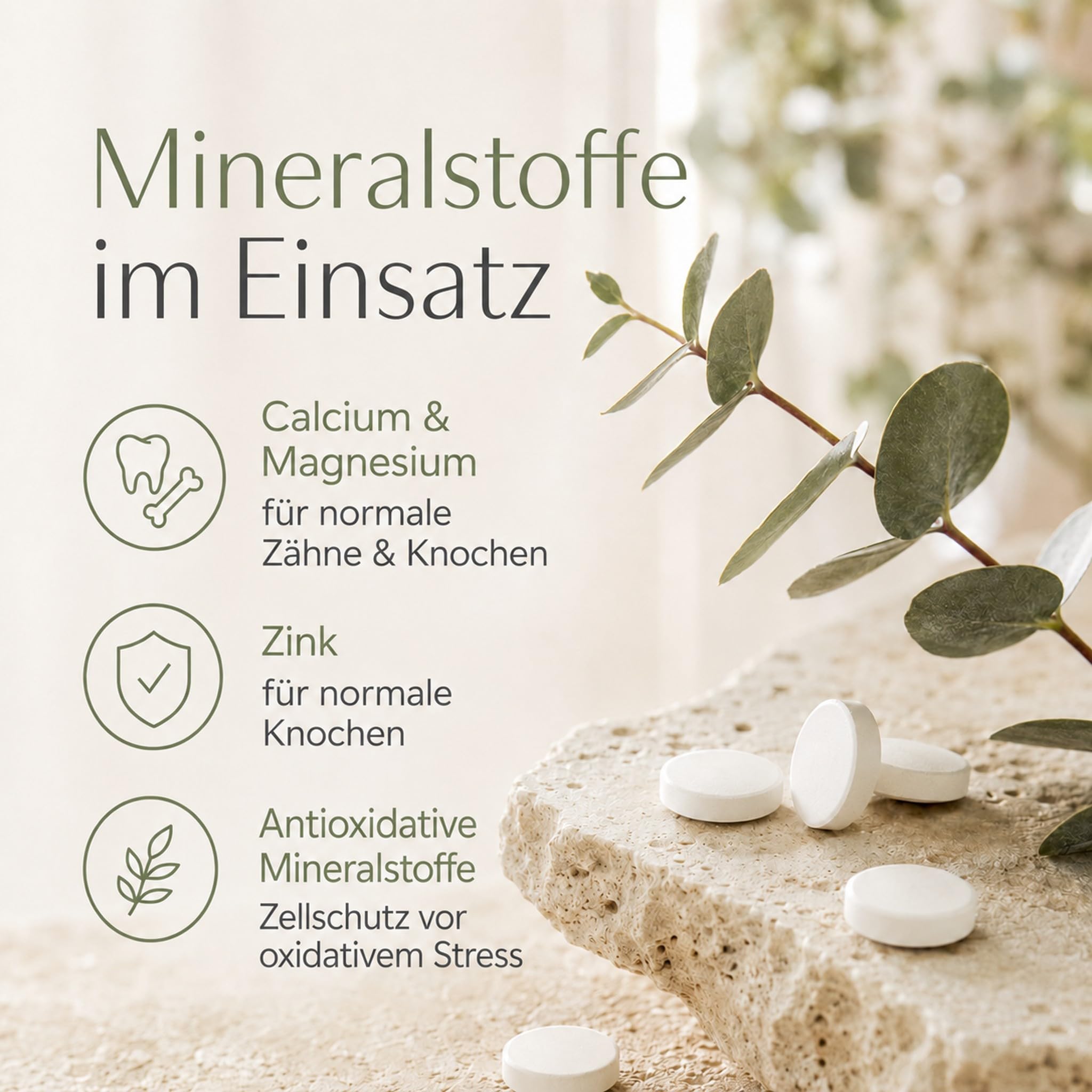 Implant Care, Nahrungsergänzung mit Mineralstoffen für normale Zähne & Knochen, mit Calcium, Magnesium, Zink & Spurenelementen, 1 Tablette täglich, leicht zu schlucken, 30 Stück