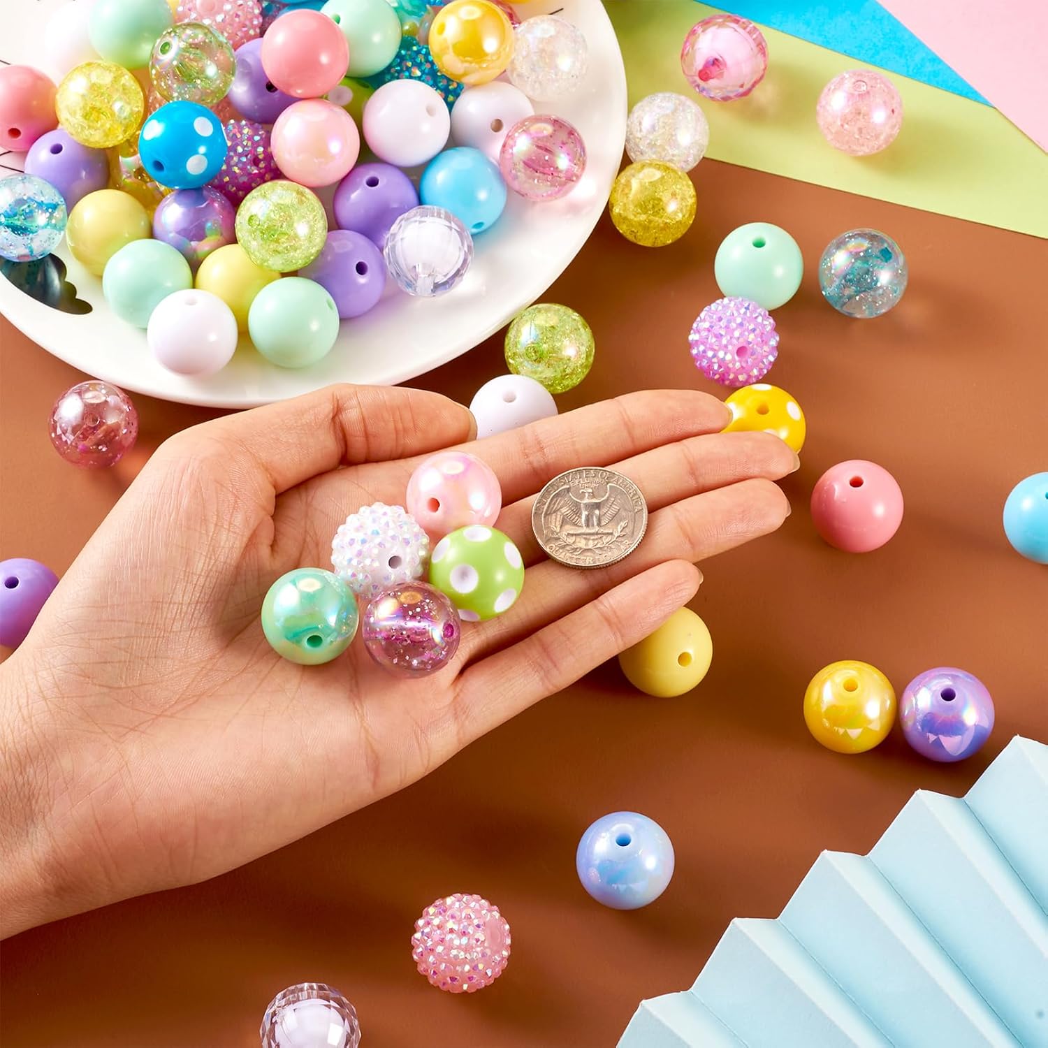Beadthoven 82pcs 20mm Chunky Focal Rhinestone Beads - Pastel Candy Color Mix Plastic Beads for DIY Lanyard Keychain Making Jewelry Supplies