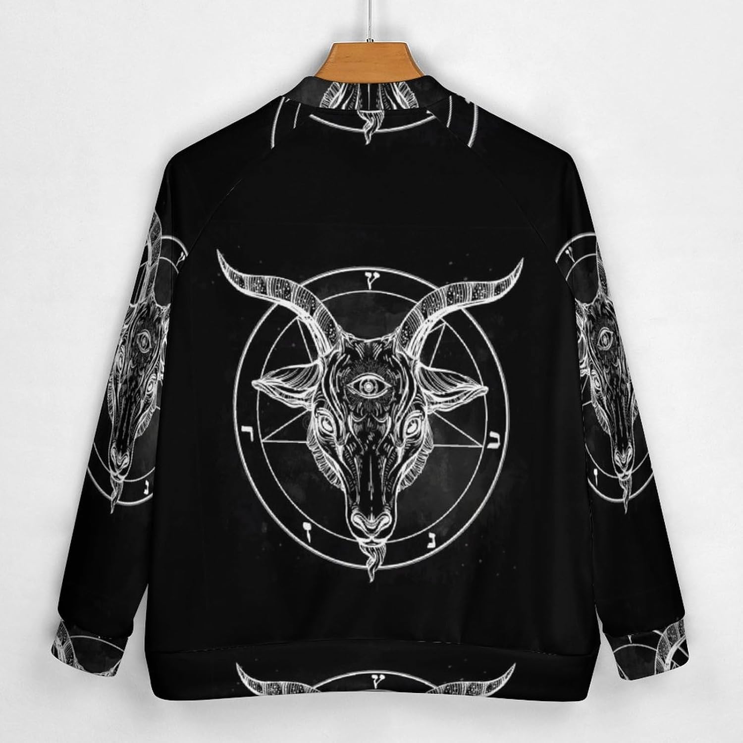 Pentagram with Demon Baphomet Satanic Goat Men's Baseball Bomber Jacket Casual Baseball Coats Printed Streetwear with Pocket