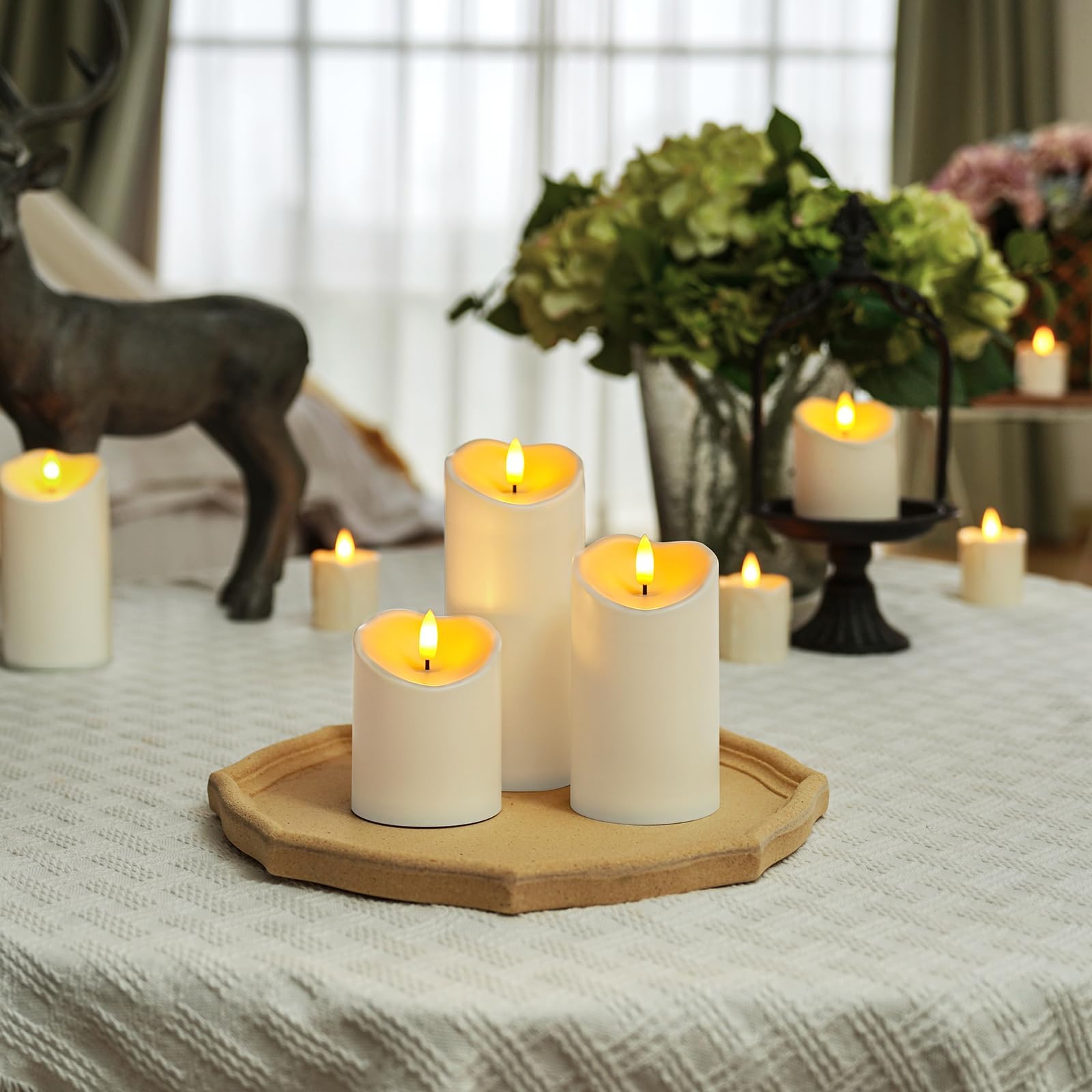 Homemory Wasserdicht Outdoor Flammenlose Kerzen mit Timer und Fernbedienung, Batteriebetriebene LED-Kerzen, Realistische Fake-Kunststoff-Kerzen für Hochzeit, Festival, Home Decor, 3er-Set