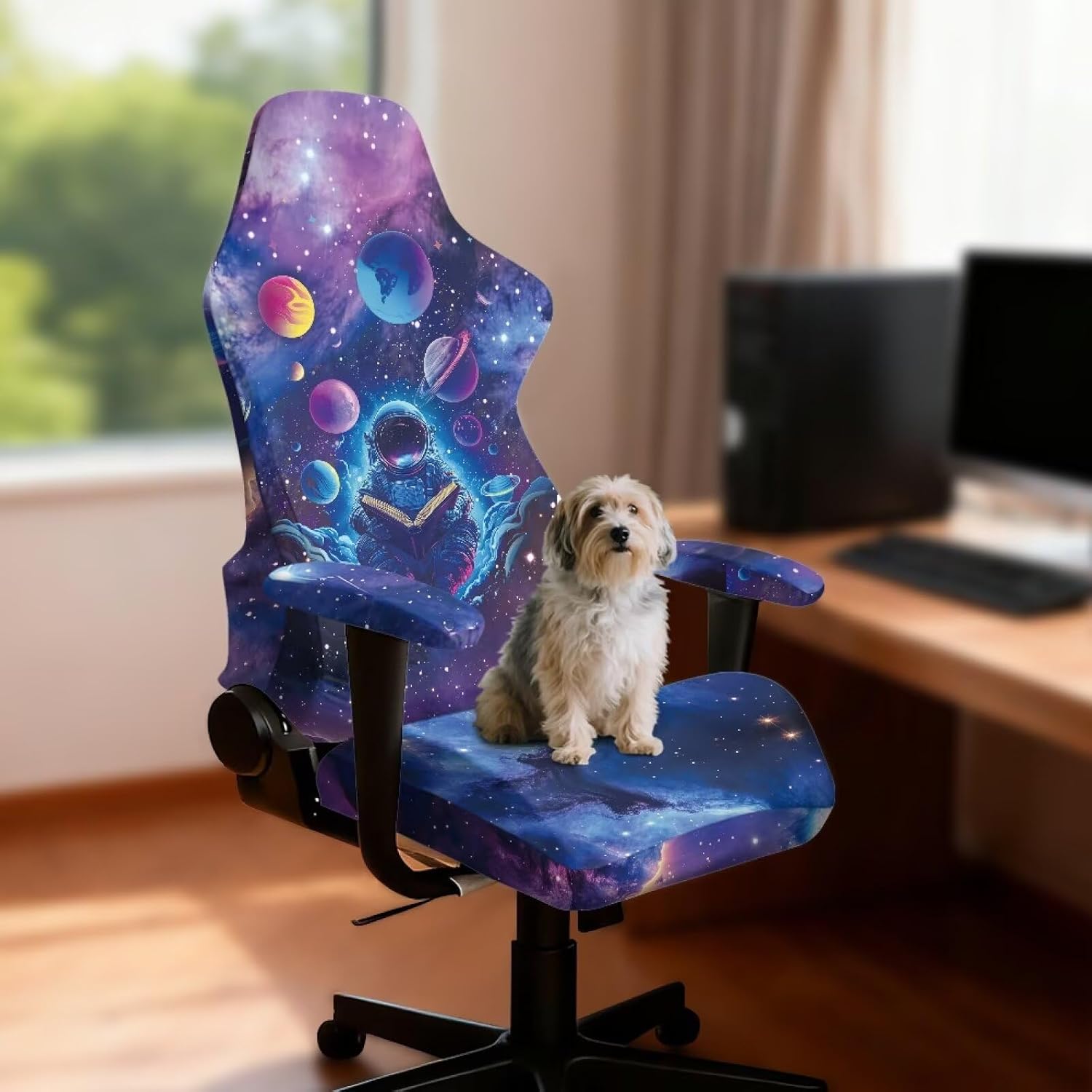 Spaceman Galaxy Computer Chair Cover Stretchable Game Chair Seat Covers Soft Non Slip Chair Slipcovers for Reclining Racing Gaming Armrest Cover Pads Planet image 3