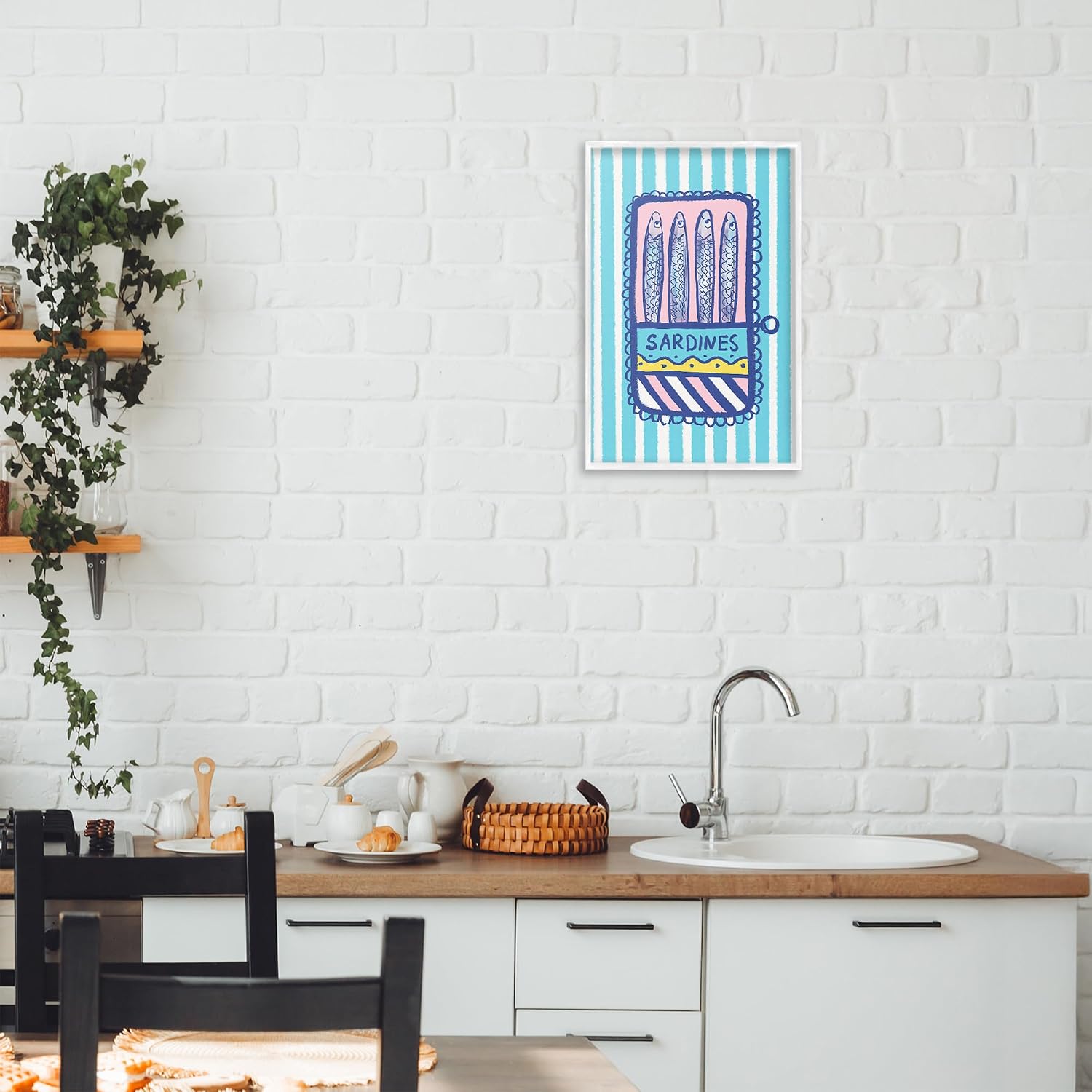 'Pastel & Stripes Sardines'| Framed Giclee Art