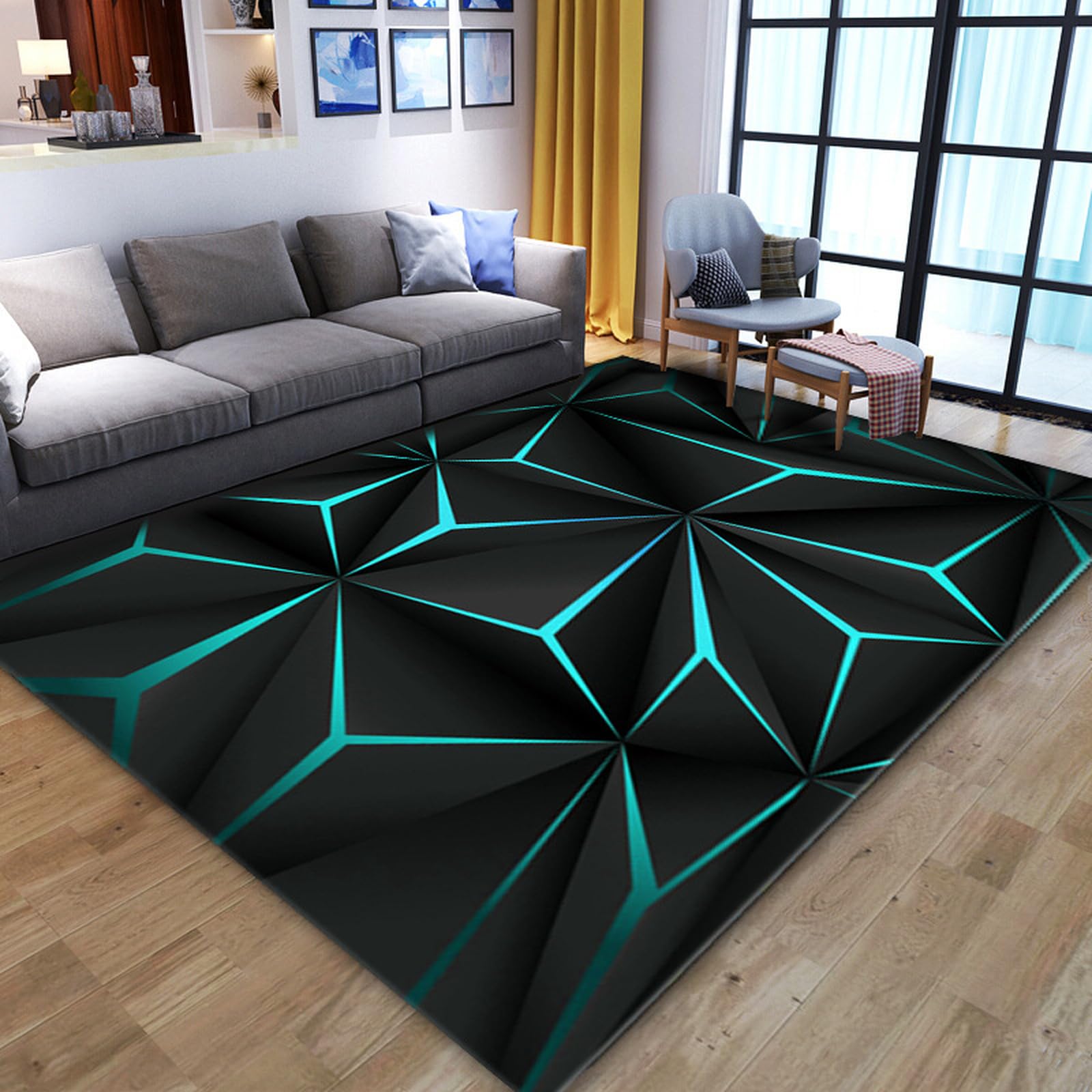 3D Optical Illusion Geometric Rugs for Living Room, Bedroom, Home Office,Kitchen Machine Washable Carpet Soft Non Slip Non Shedding Area Rug 6'x8'/72"