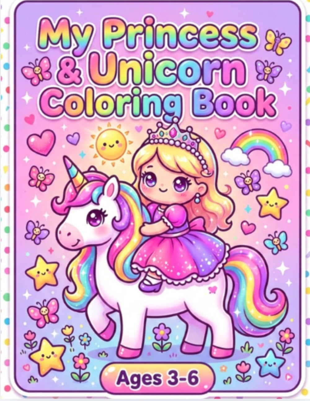 Princess and Unicorn Coloring Book for Kids Ages 3–7: Cute Fantasy Coloring Pages with Magical Princesses, Unicorns, Castles, Rainbows, and Fun Creative Activities for Girls