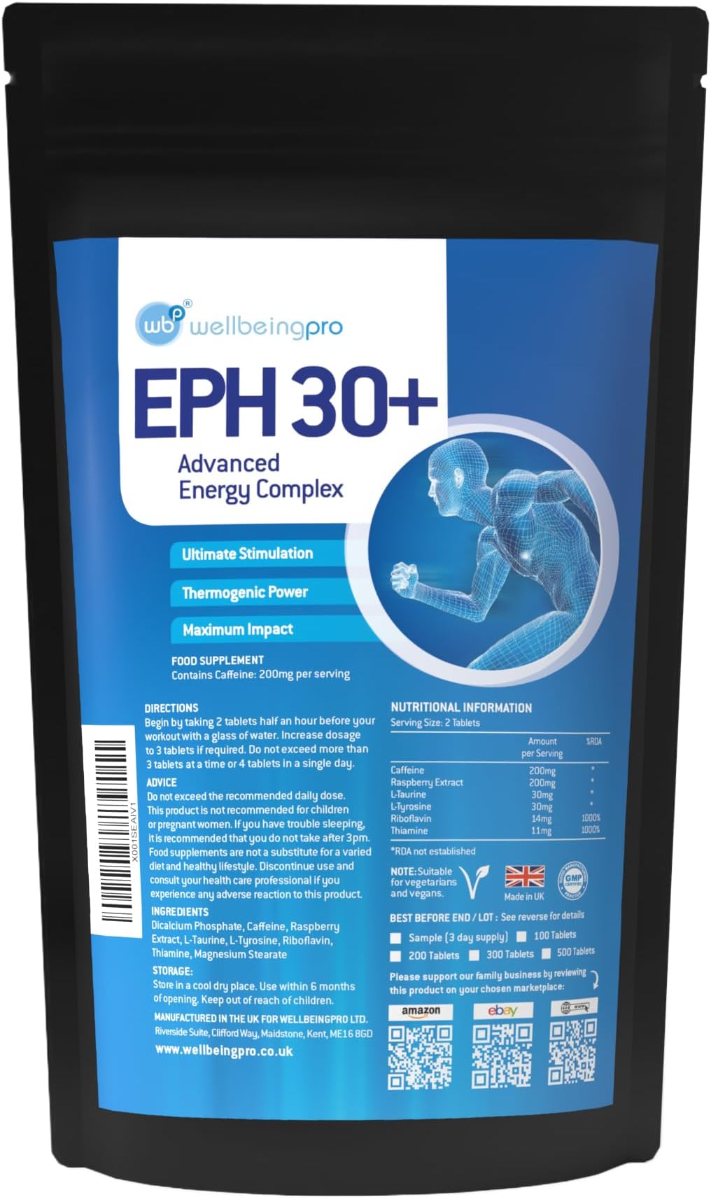 Eph30+ Advanced Energy Complex - Super Strength Keto Diet & Weight Loss Tablets - Vegan & Letterbox-Friendly Packaging - GMP Certified UK Made Supplement - 100 Tablets