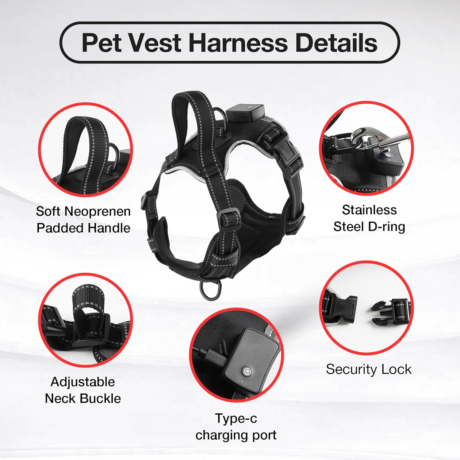 MASBRILL Light Up Dog Harness - Led No Pull Dog Harness Rechargeable Lighted Dog Harness for Night Walking Adjustable Glowing Vest for Small Medium Large Dogs
