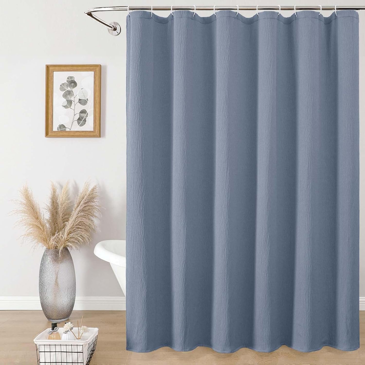 Aiyufeng Fabric Sky Blue Extra Long Shower Curtain for Bathroom, 3D Textured Shower Curtain 96 Inch Long Soft Cloth & Hotel Spa Quality, Large Hotel Bathroom Curtain Boho Style, 72x96 Inches