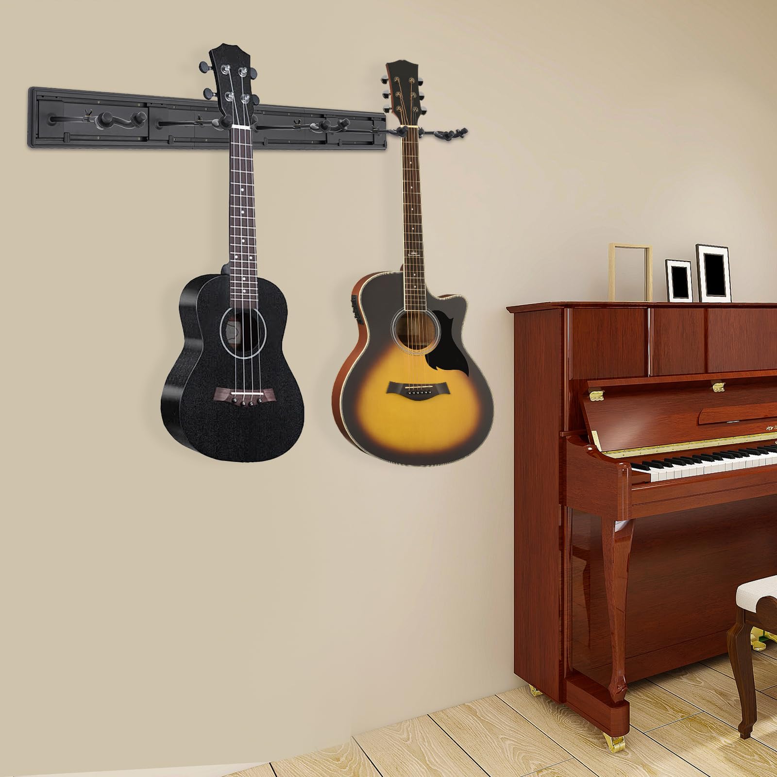 Schwarz Wandhalterung für Gitarre, Gitarren Rack, 5 Haken Gitarrenhalterung, Haken um 180° Verstellbar, für das Schlafzimmer, Wohnzimmer, Musikzimmer