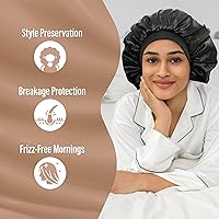 Vista 4 de CAPLORD Gorro de satén forrado para dormir, gorro de bambú para el cabello rizado natural para mujeres y hombres