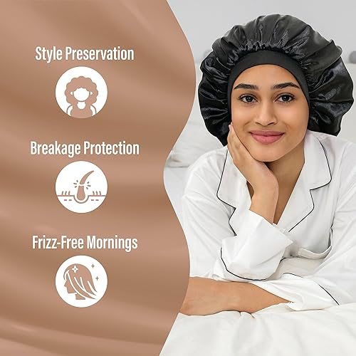 Miniatura 4 de CAPLORD Gorro de satén forrado para dormir, gorro de bambú para el cabello rizado natural para mujeres y hombres