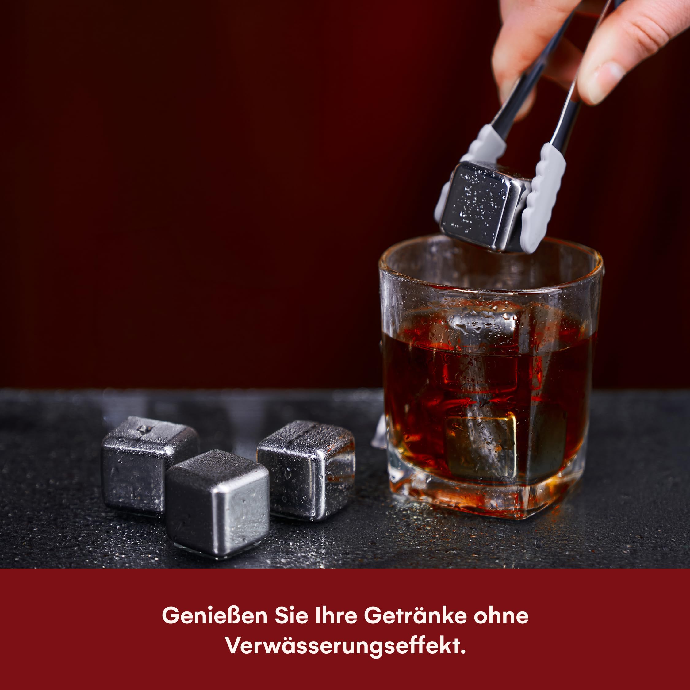 Kitchtic 16 Edelstahl Eiswürfel - Wiederverwendbare Eiswürfel - Rostbeständiger Metallstein zum Kühlen von Wein, Whiskey, und Mehr ohne zu Verdünnen - 2,6x2,6x2,6 cm, Silber - 16 Stück