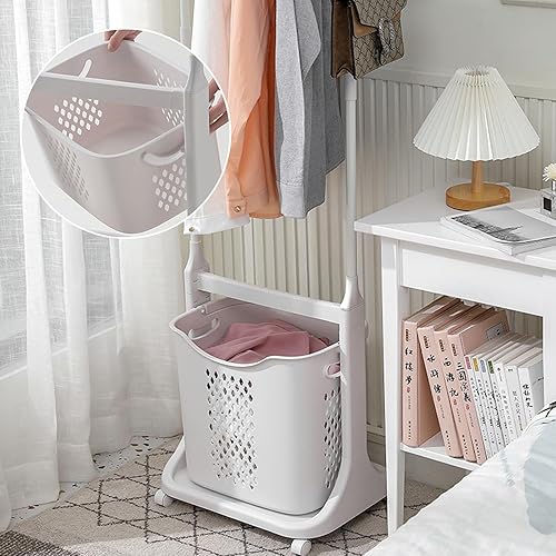 Miniatura 6 de TGRNF Percheros minimalistas de orejas de gato para colgar ropa, cesta de ropa sucia desmontable, cesta de lavandería con ruedas, estante de ropa