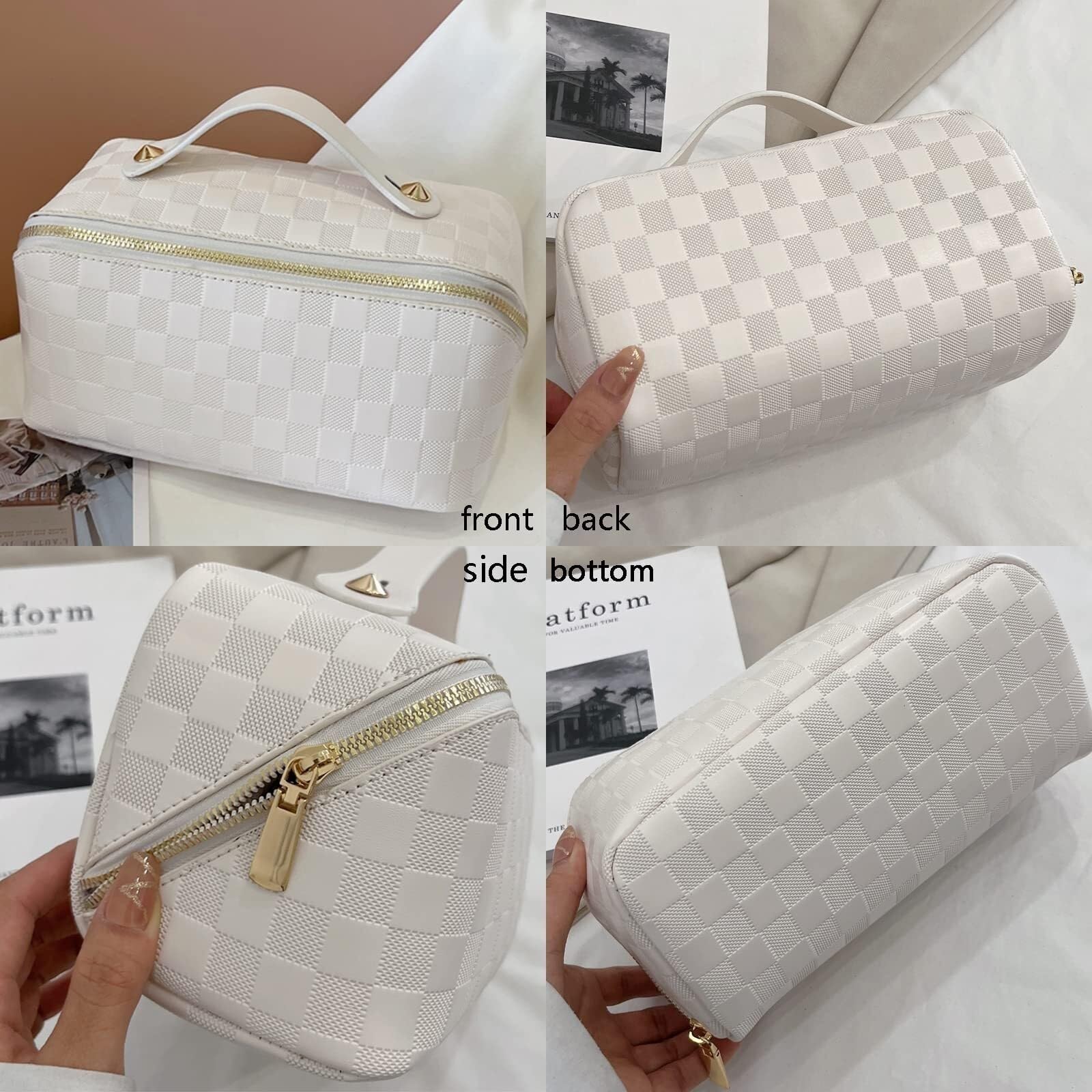 Kosmetiktasche Damen Kosmetiktasche Damen PU-Leder Kosmetiktasche Reise-Kulturbeutel mit Grifffach Kulturbeutel(White)