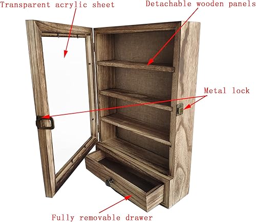 Miniatura 17 de WANLIAN Marco de caja de sombra de 11 x 16 pulgadas, 3 estantes extraíbles, caja de sombra de madera, caja de exhibición de línea, acrílico y cajón