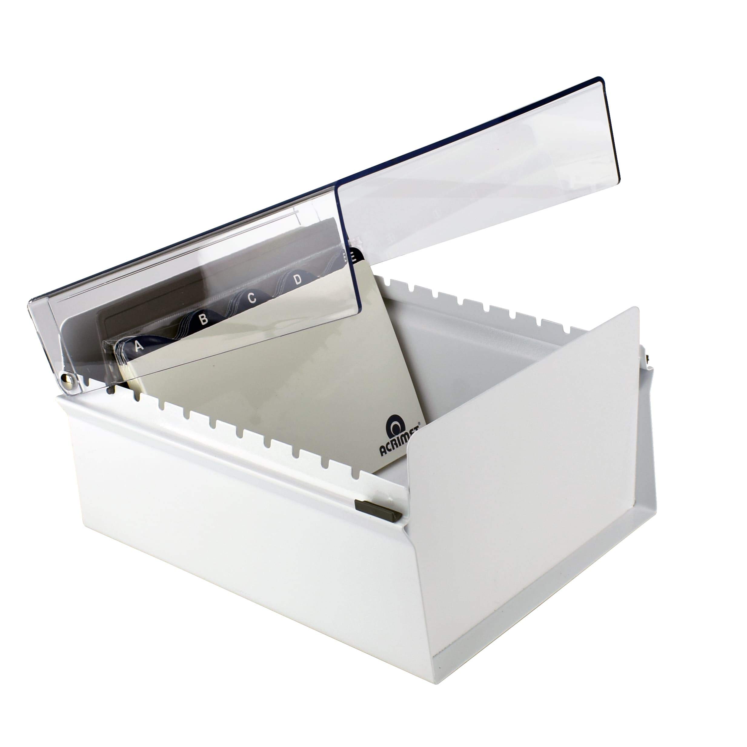 Acrimet 6" x 9" Karteikartenhalter Organizer mit Metallbasis, Robust (Inklusive AZ-Indexkarten und einem Kunststoff-Trenner) (Weiß mit klarer Kunststoffdeckelabdeckung)