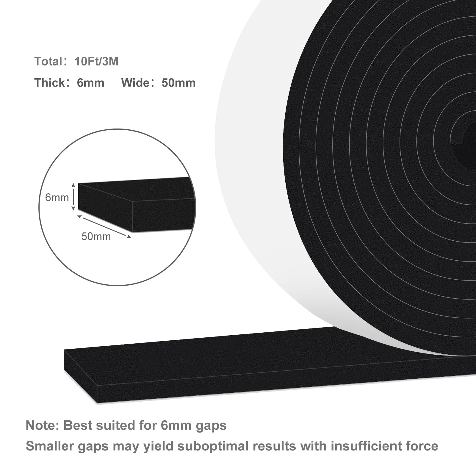 YIMIKI 3 Meters Draught Excluder 50mm(W) x 6mm(T), High Density Weather Strip,Gasket Seal, Anti-Vibration,Anti-Collision - Image 2