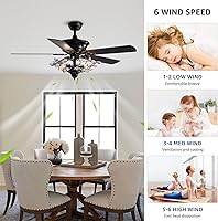 Vista 3 de CROSSIO Moderno ventilador de techo de cristal con control remoto para dormitorio, sala de estar (negro, 2, 50 pulgadas)