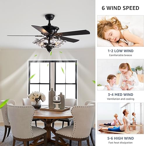 Miniatura 3 de CROSSIO Moderno ventilador de techo de cristal con control remoto para dormitorio, sala de estar (negro, 2, 50 pulgadas)