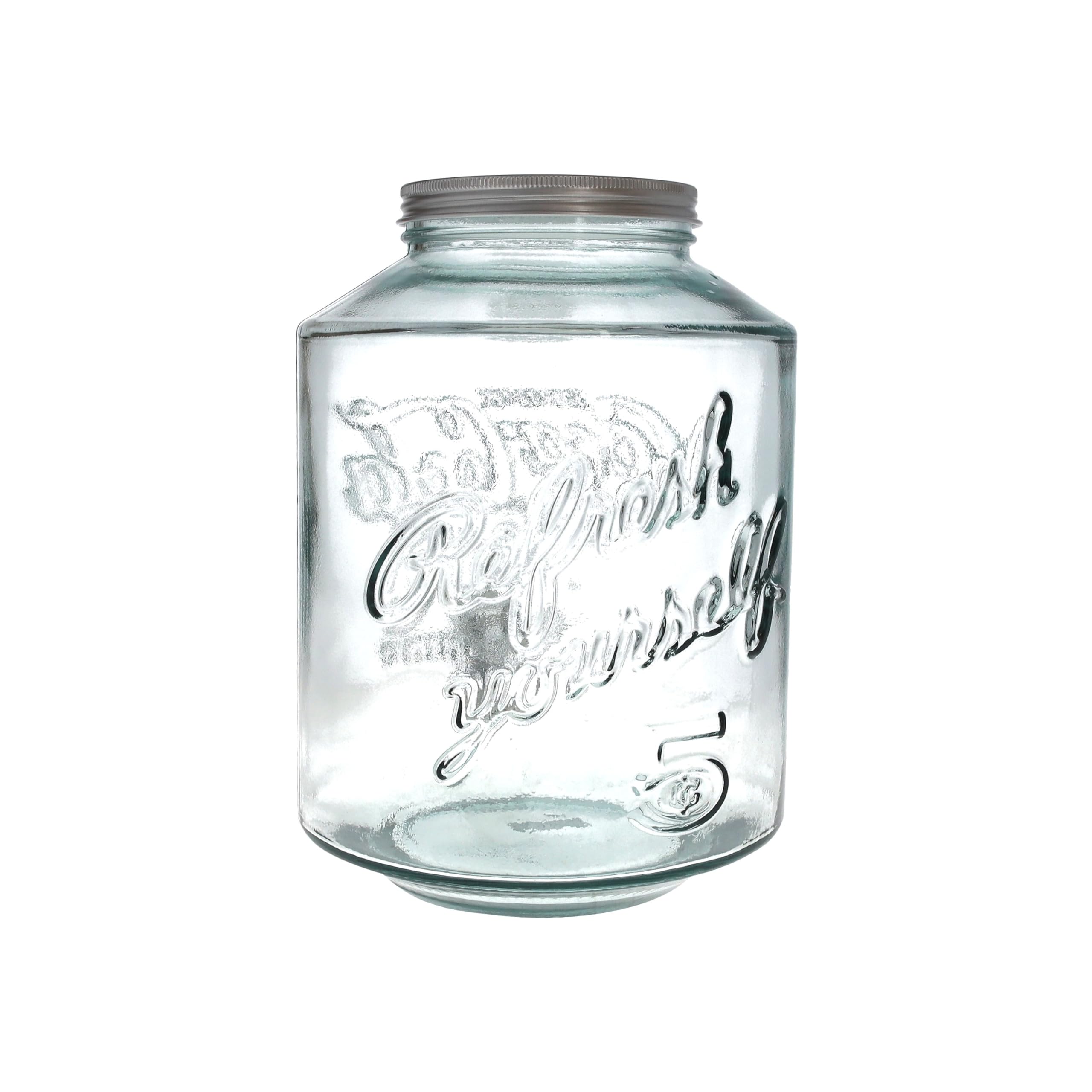 Keyhomestore Szklany dozownik Coca-Cola z kranem 5 l – wysokość 27 cm, szerokość 20 cm, głębokość 23 cm – idealny do napojów, koktajli i codziennego użytku