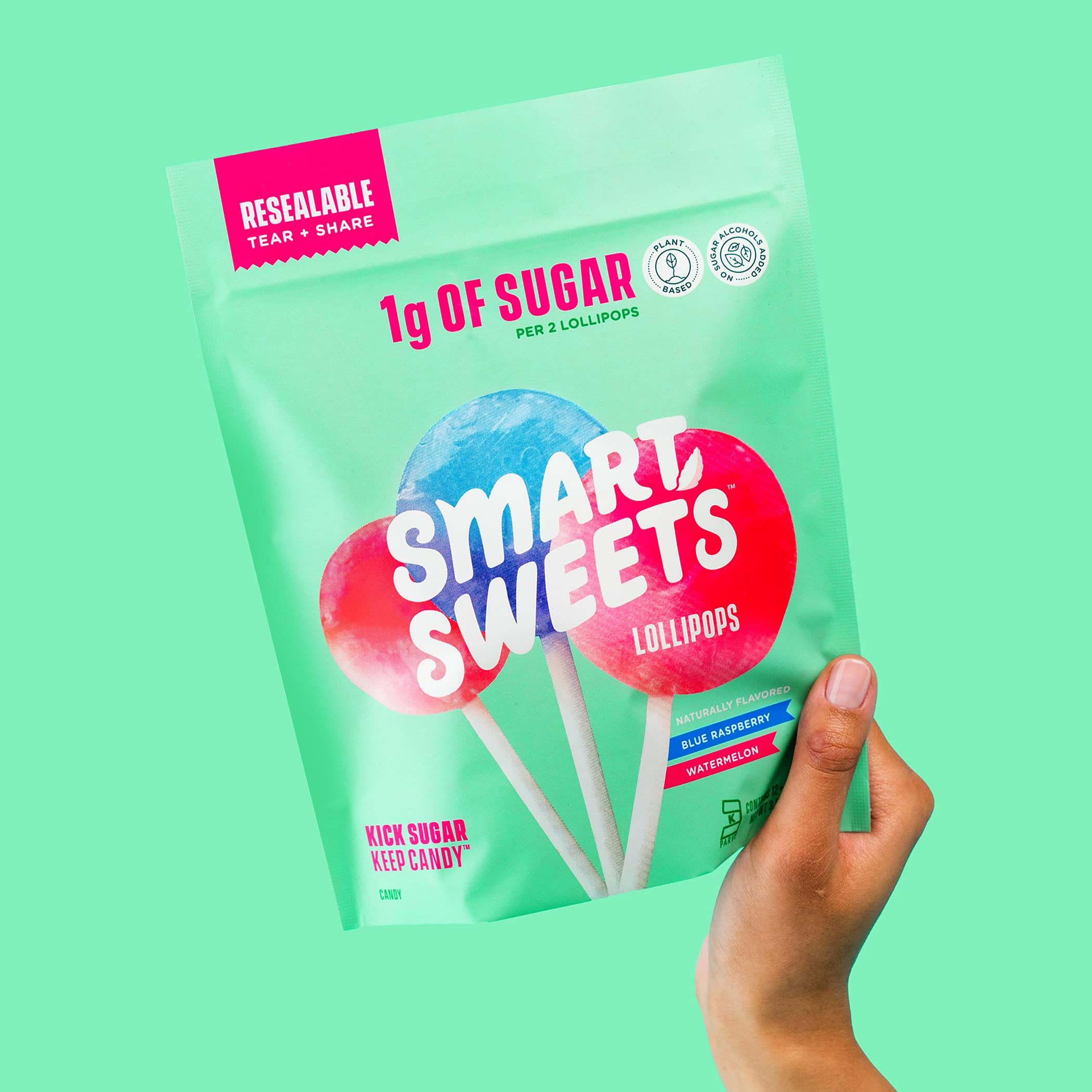 SmartSweets Lollipops, Blue Raspberry & Watermelon, Hard Candy with Low