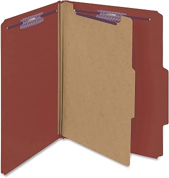 Smead Pressboard Classification File Folder with SafeSHIELD Fasteners, 1 Divider, 2" Expansion, Letter Size, Red, 10 per Box 13775