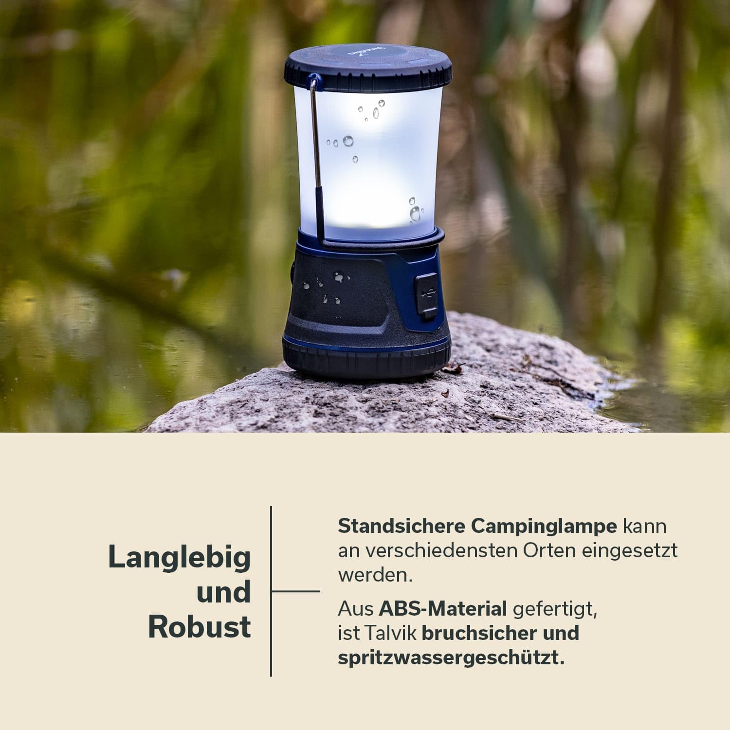 Skandika Lampada da campeggio Talvik | Lampada LED, 1500 lumen, ricaricabile, 4400 mAh, dimmerabile all'infinito, funzione power bank | Lampada per campeggio, outdoor, escursionismo