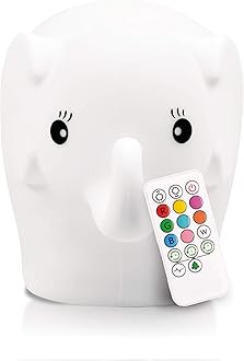 Lumipets Remote Control Silicone Night Light for Kids - Elephant Design with 9 Soft Colors & Sleep Timer - Rechargeable, Battery-Operated Lamp for Bedroom | Baby Nursery, Toddler, Girls, Boys