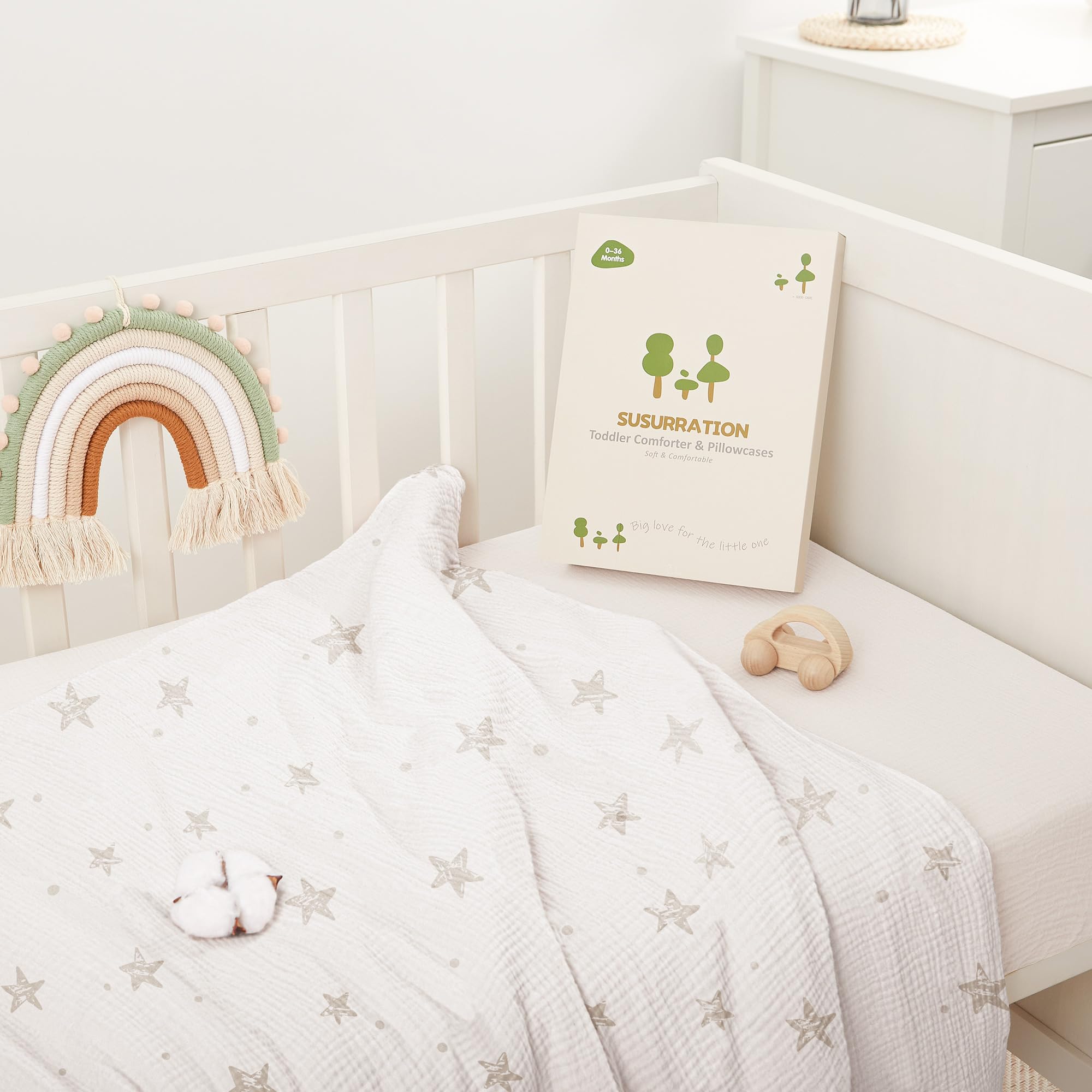 Susurration Ropa de Cama Infantil de Muselina, 100 x 135 cm, Funda de Almohada de 40 x 60 cm, Ligera y Cómoda, Juego de Ropa de Cama para Bebés y Niños (Estrella de Albaricoque)