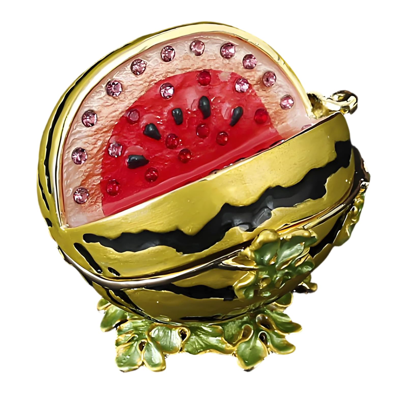 Limtula Fruit Jewelry Storage Box, Watermelon Figurine in Metal with Glossy Finish for Dresser and Tabletop Accent Decor Watermelon Trinket Box Fruit Jewelry Holder Small Accessory Organizer Earring