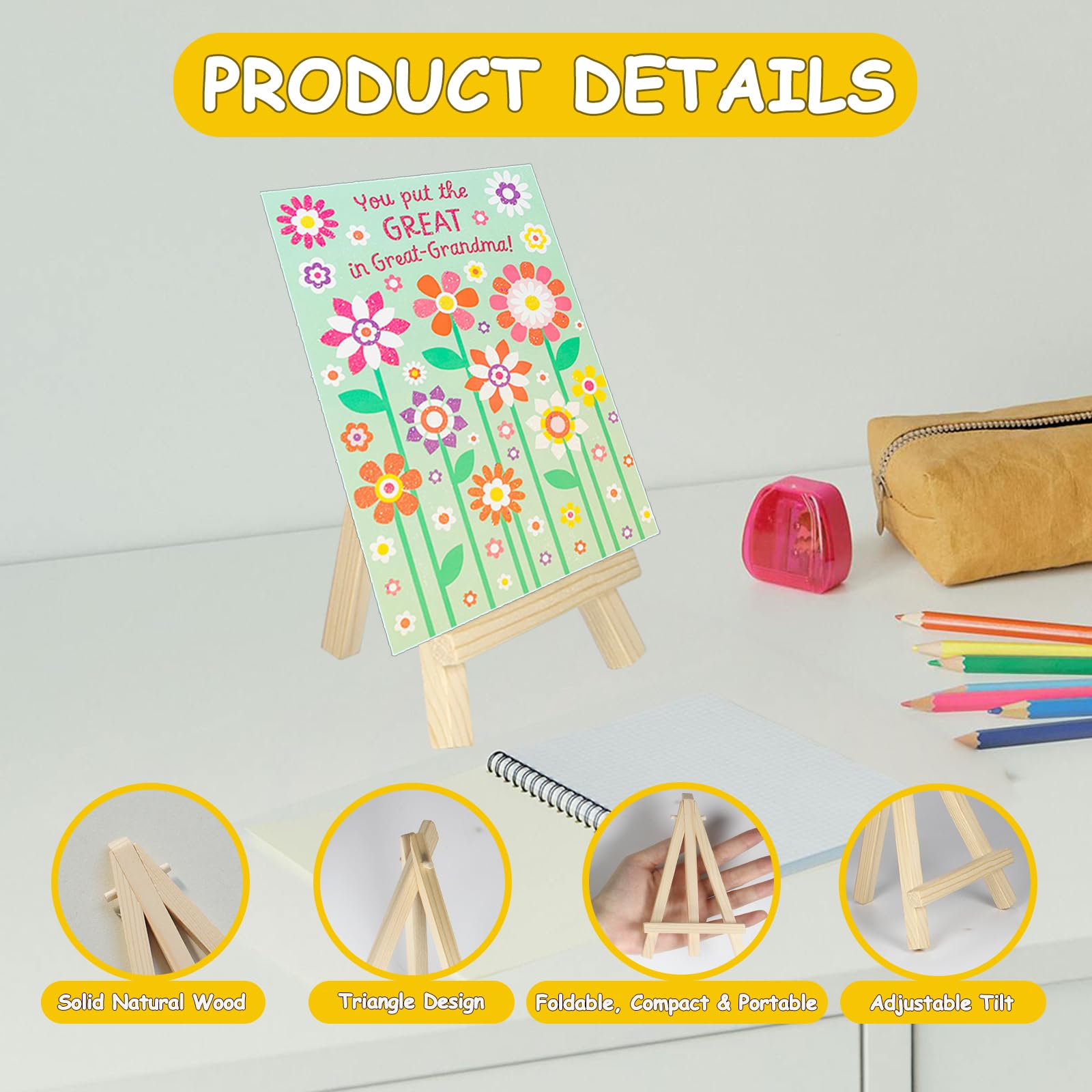 8 Mini Cavalletti In Legno Pieghevoli - Per Foto, Quadri, Biglietti, Ideali Per Eventi E Decorazioni - Foto 8