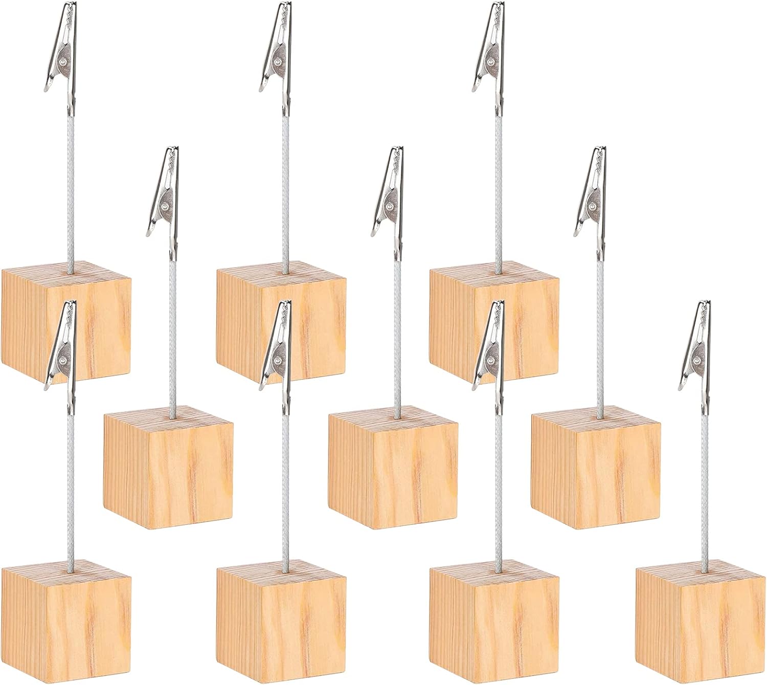 Wooden Memo Clips Holder, 10Pcs Lightweight Photo Memo Clips with Metal