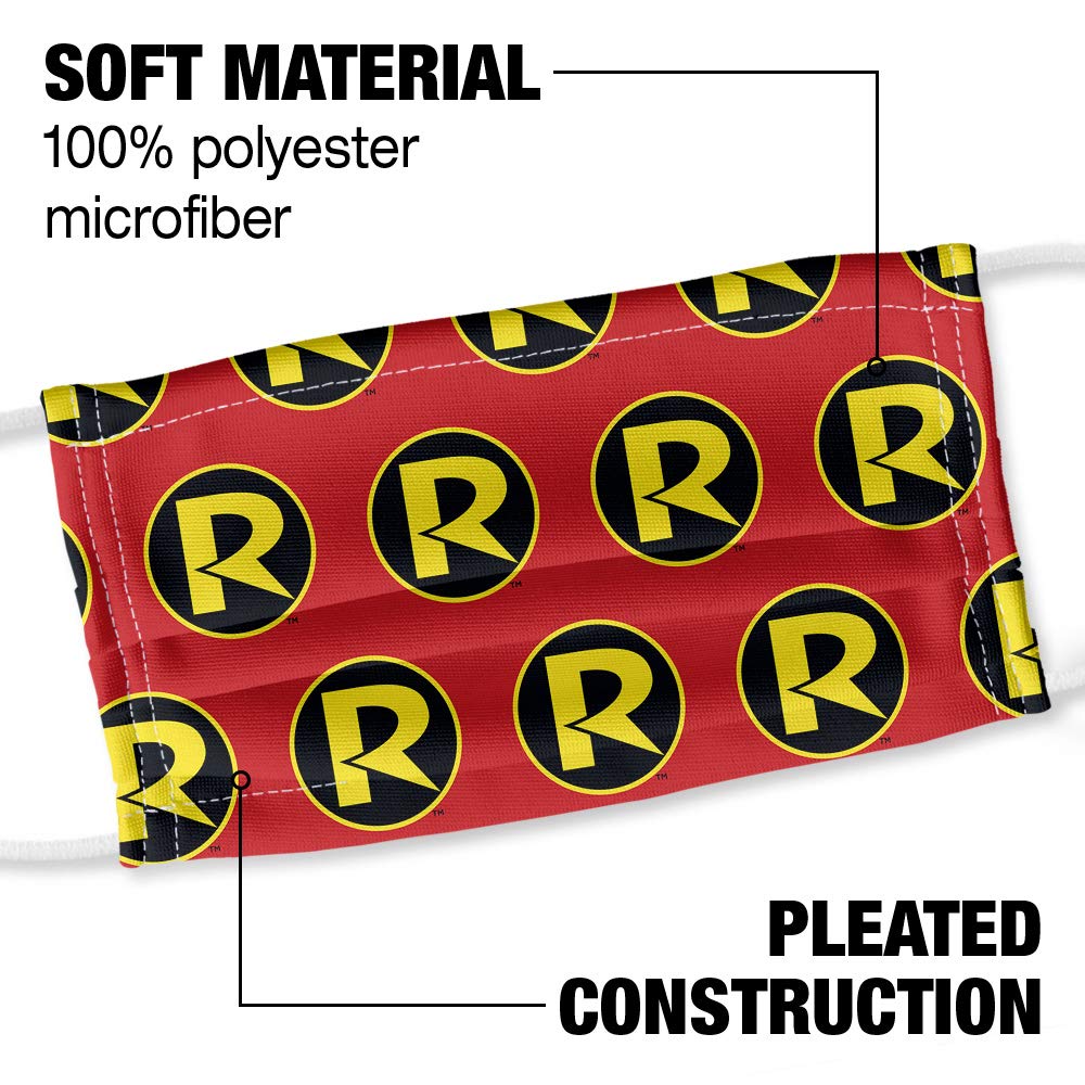 Popfunk Batman Robin R Logo Pattern 1-Ply Reusable Face Mask Covering with Adjustable Nose Wire, Unisex
