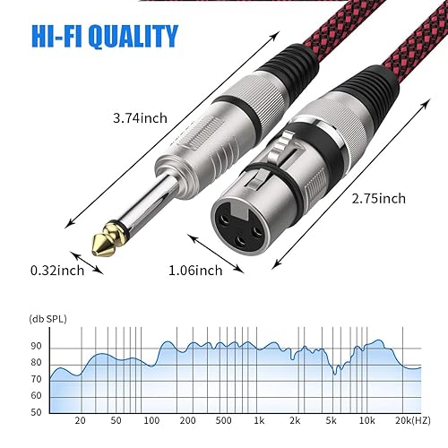 Miniatura 5 de Cable XLR hembra a 14 TS de 15 pies, cable de micrófono trenzado de nailon BIFALE TS de 0.250 in, cable de micrófono desequilibrado, cable de