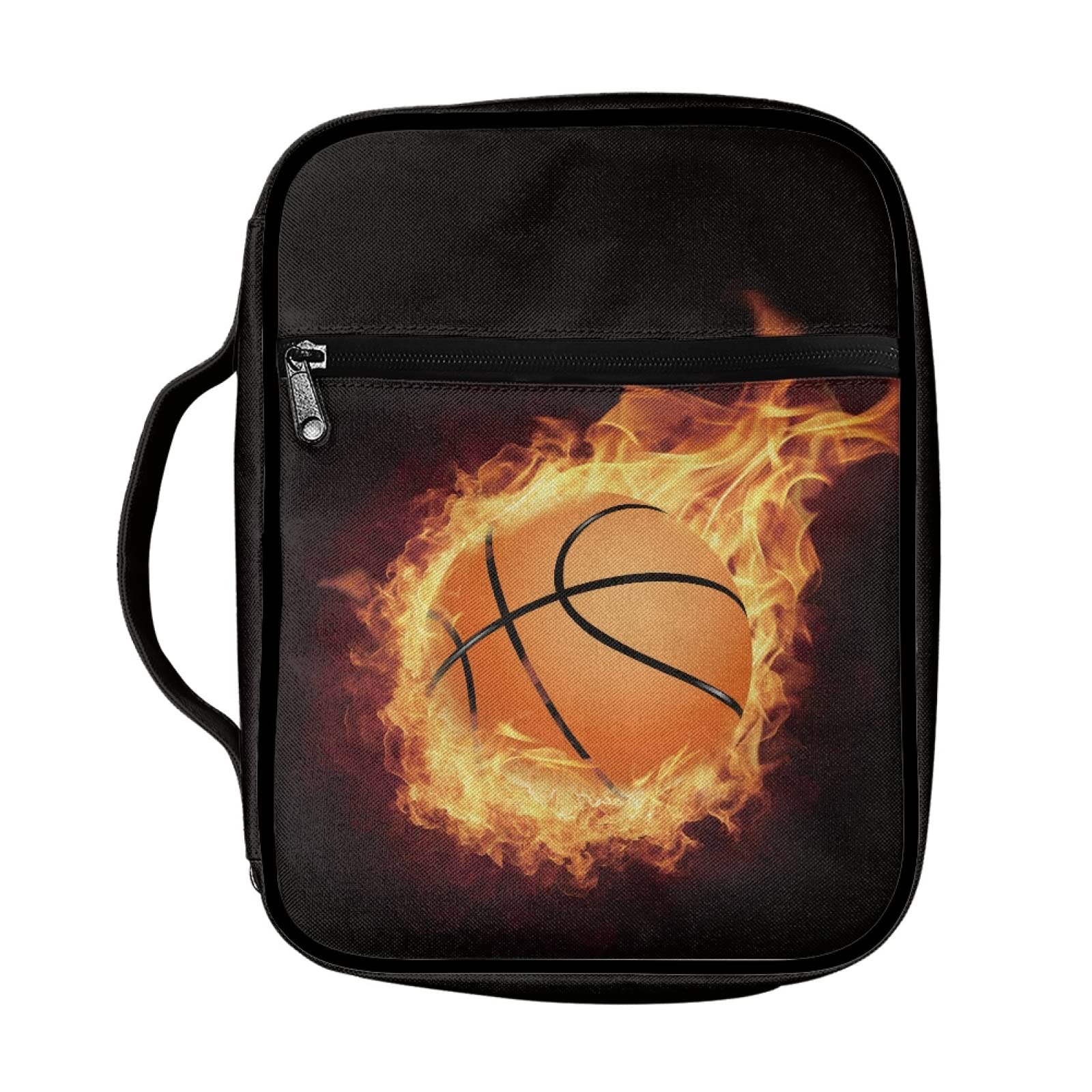 Coldinair Fire Basketball Print Bible Cover Bag for Kids Boys Girls,Sport Pattern Carrying Book Case Church Bag Bible Protective with Zipper Pockets and Handle — image 1