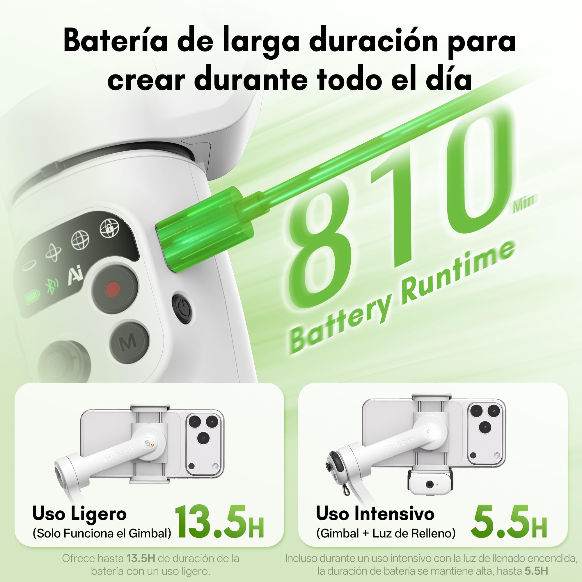 ZHIYUN Smooth Q5 Ultra Estabilizador Móvil con Integrada Luz de Relleno | Gimbal iphone, Barra de Extensión, Trípode, Portátil y Plegable, Estabilizador Smartphone para Volgging, TikTok