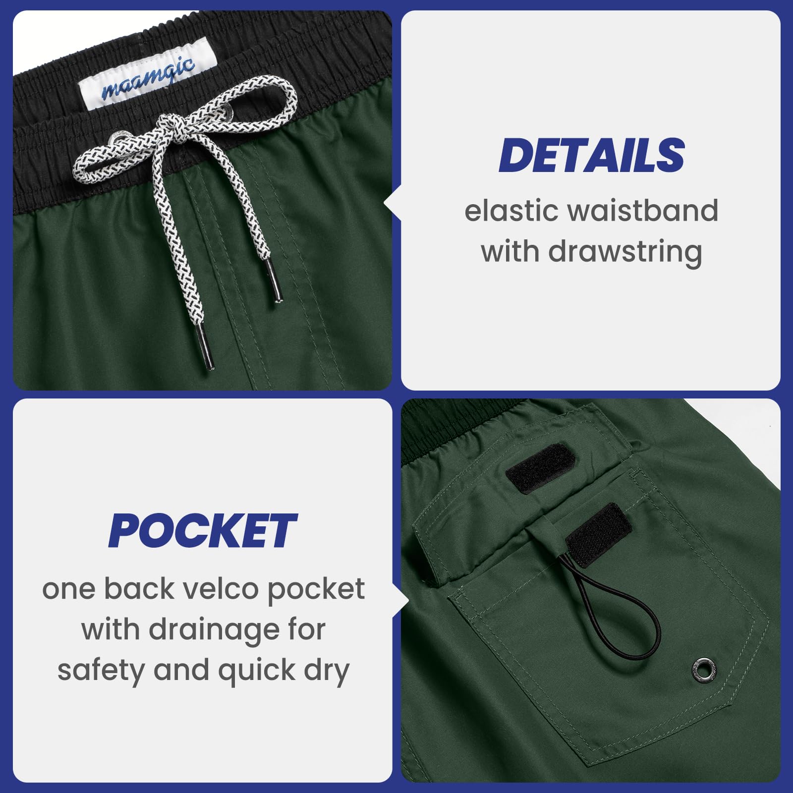 MaaMgic Costume Uomo Mare Vintage Asciugatura Rapida Costume da Bagno Pantaloncini Corto Swim Trunks con Fodera Rete e 3 Tasche