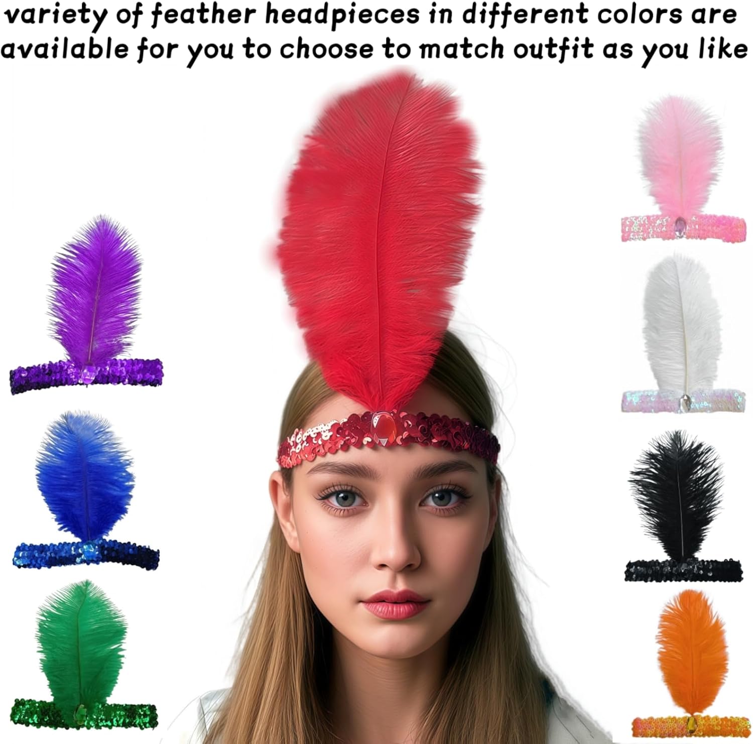 Women's Sequins Feathers Headband Headpiece 2 Pieces 1920s Flapper Carnival Party Fashion Headress For Women - Image 4