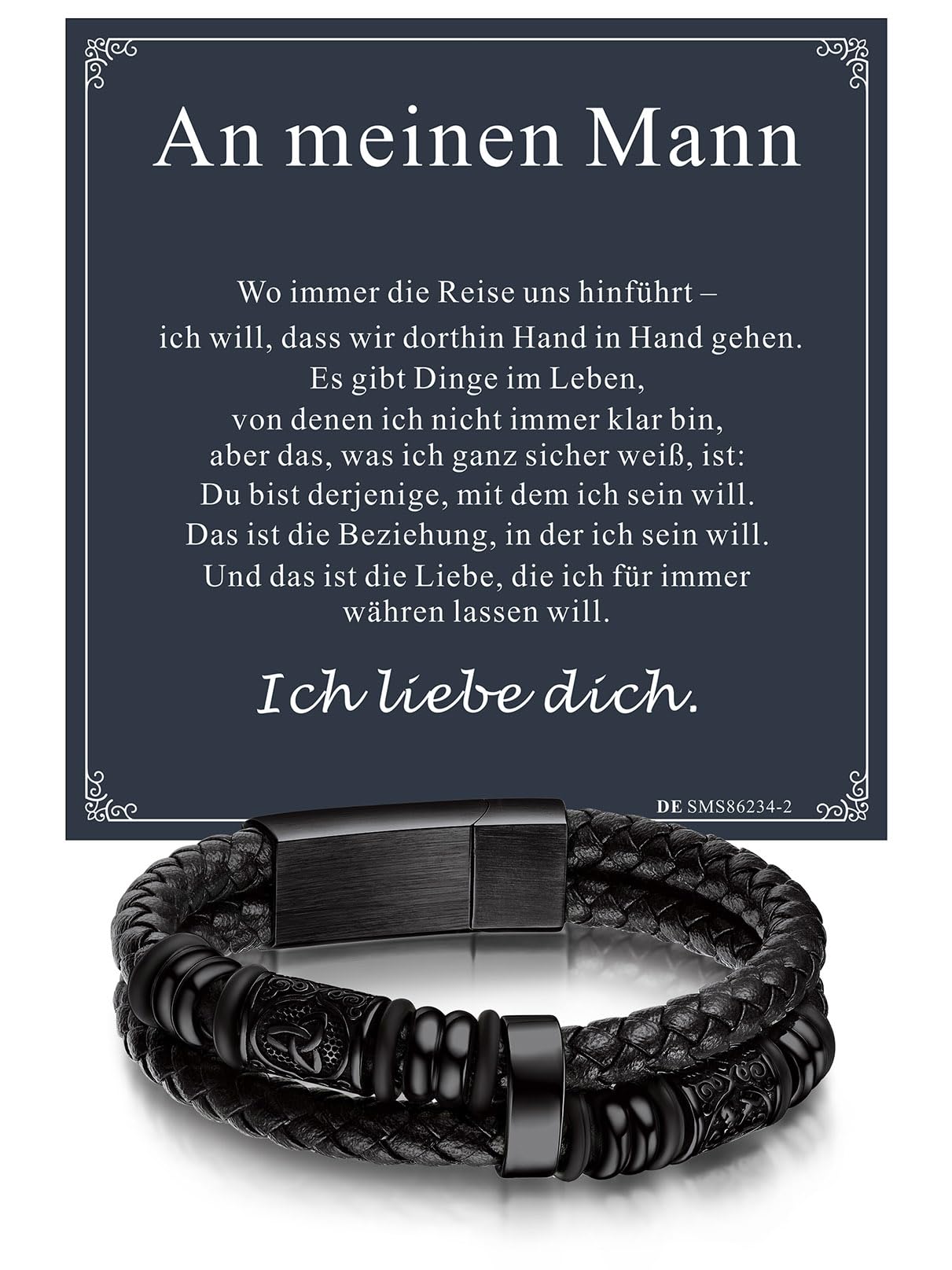 Bandmax Armband Herren Lederarmband An Meinen Ehemann/Mann/Sohn/Papa/Enkel Geflochtenes Armband Kompass Keltisch Knotenarmband Magnetverschluss Wikinger Schmuck mit Geschenkkarte, Länge 19/21/23/25cm