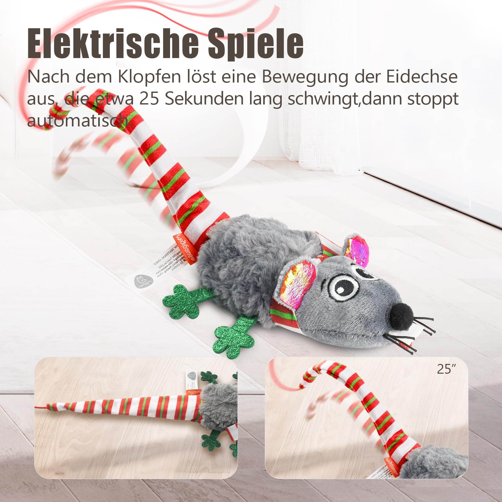 Migipaws Katzenspielzeug,elektrisch Maus-Spielzeug,berührungsaktiviertes Spielzeug mit wedelndem Schwanz und Katzenminze, wiederaufladbar