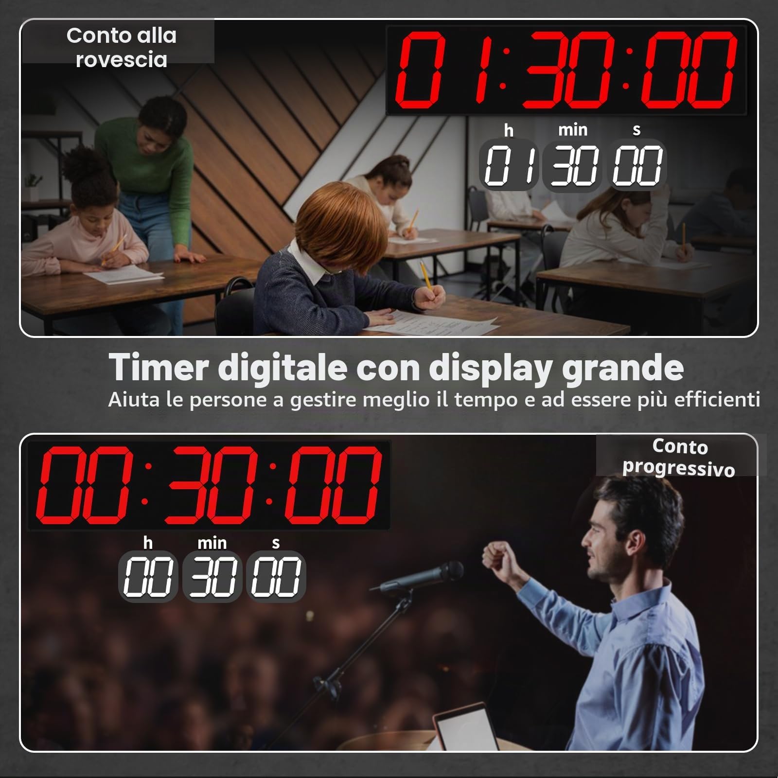 CHKOSDA Grande orologio da parete digitale da 68 cm, sincronizzazione automatica dell'ora con funzionamento facile, orologio da palestra con timer per allenamento a intervallo, grande orologio da