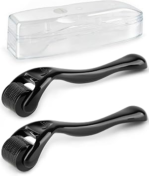 Derma Roller For Hair Growth, 2 Pack Titanium Microneedle Roller for Face, Beard & Body, Micro Needling Roller for Skincare & Beard Care, Men and Women 0.5mm & 1.0mm