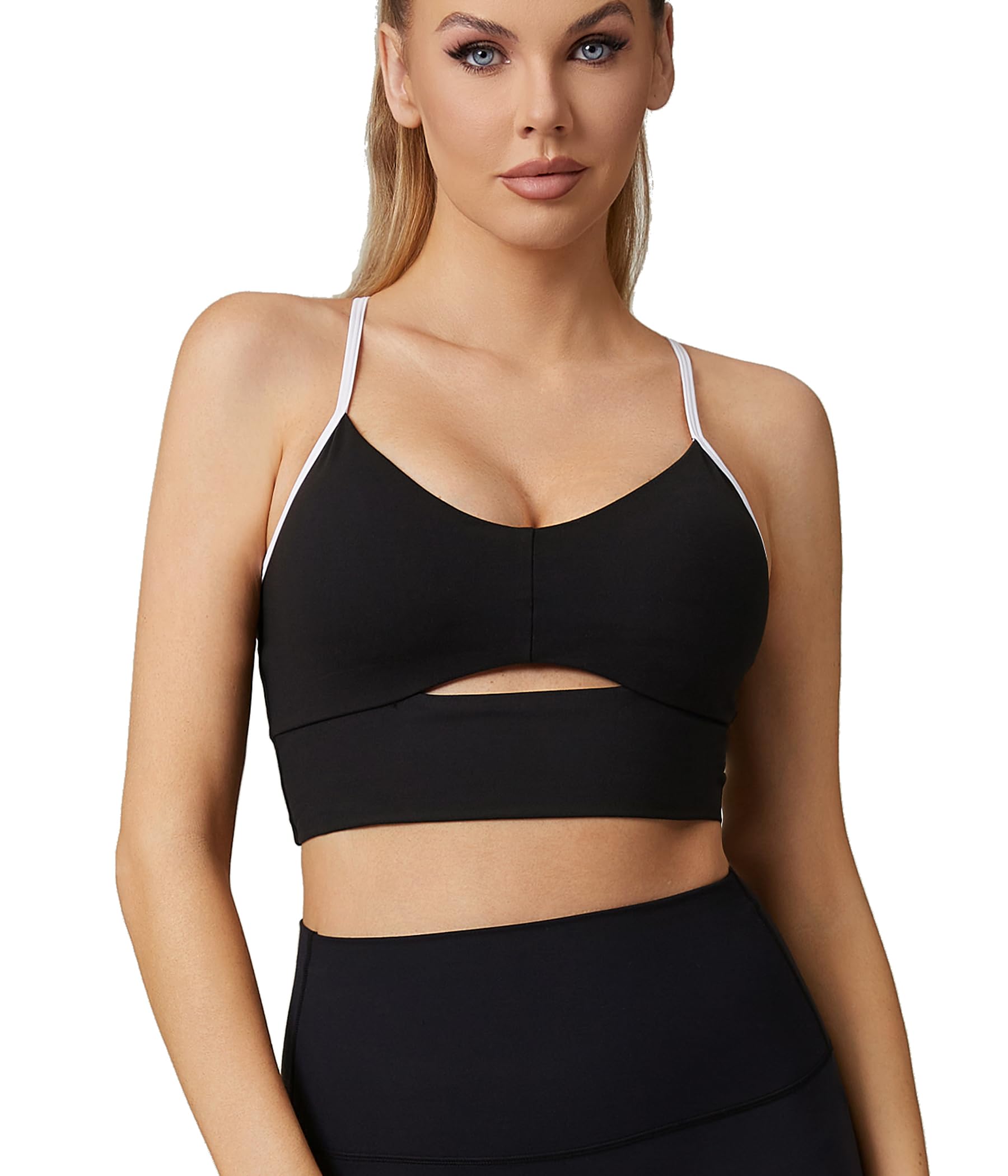 Sujetador deportivo con tirantes delgados para mujer, espalda cruzada, brasier de yoga con tirantes delgados, para gimnasio, bajo impacto