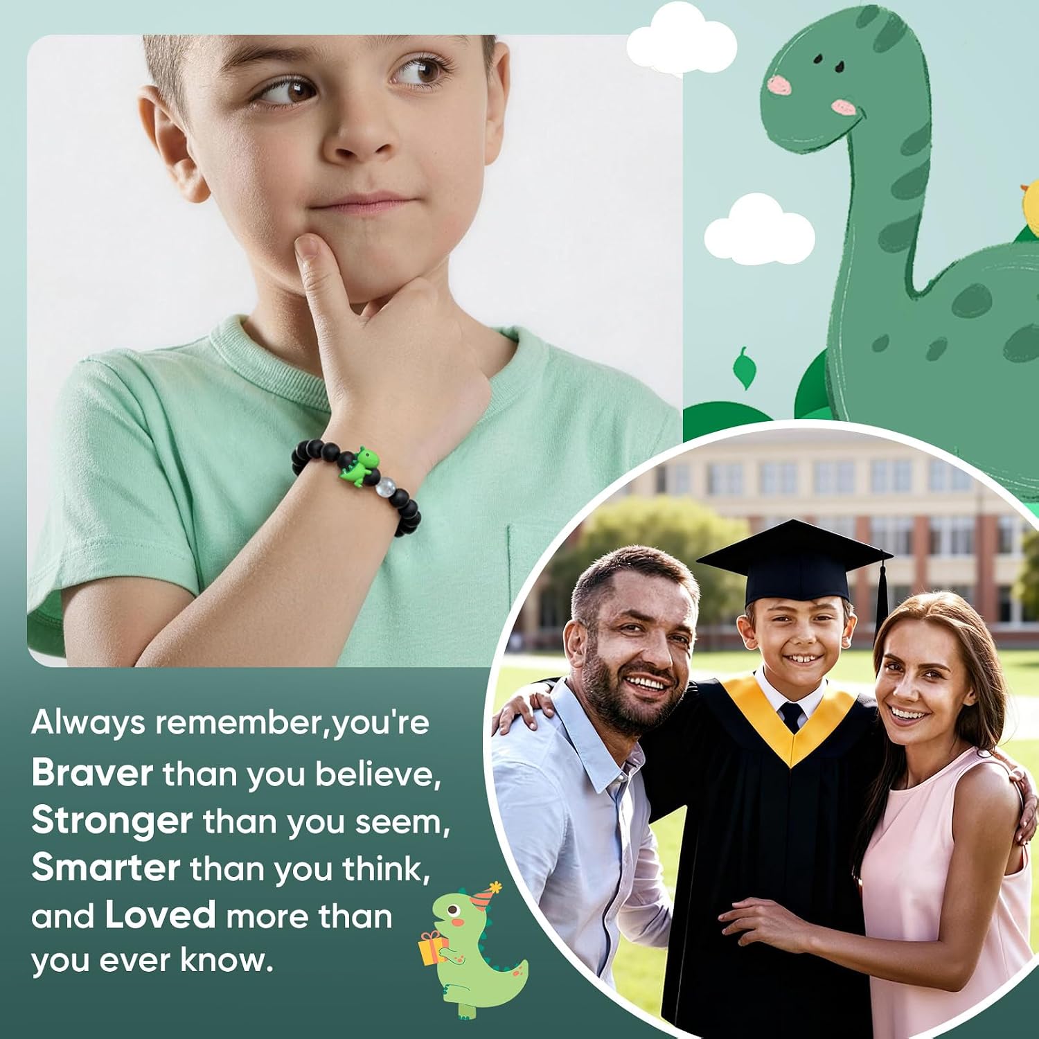 MEALGUET Dinosaur Bracelet Gifts for Boys Girls, Natural Gemstone Moonstone Beaded Boy Bracelets for Son Daughter Grandson Dinosaur Costume Kindergarten Preschool Birthday Graduation Gifts