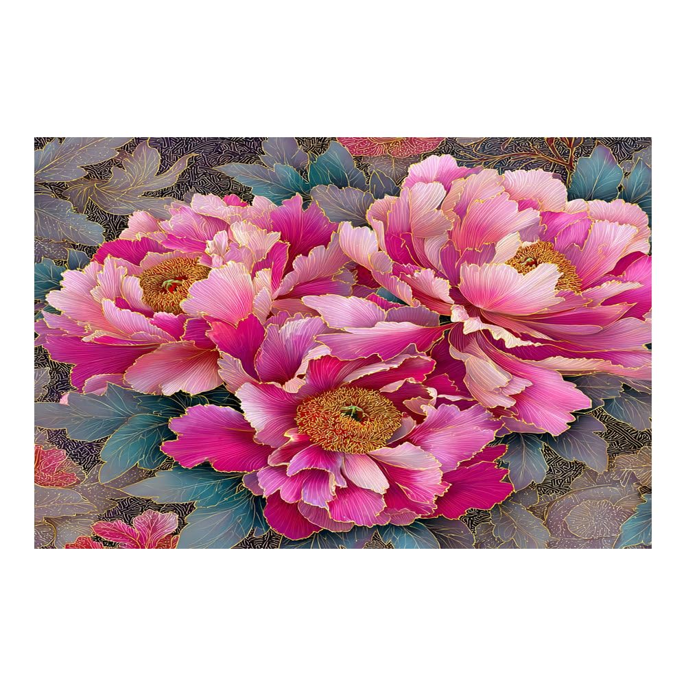 Teruea Pink Grace Floral Pictures On Canvas Prints Luxury Gilded Deep Blush Bloom Detailed Floral Wall Art Non-Woven Canvas Prints For Living Room And Bedroom Abstract(Pink)-70X100cm1 Unframed