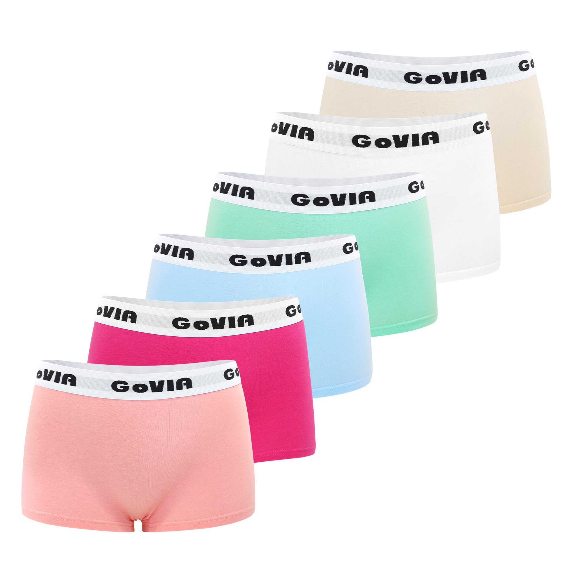 Govia Women's Macaron Multicolor Boxers Underwear, Boyshort Cotton Boxer Briefs Panties Pack Of 6,Macaron Multicoloured S