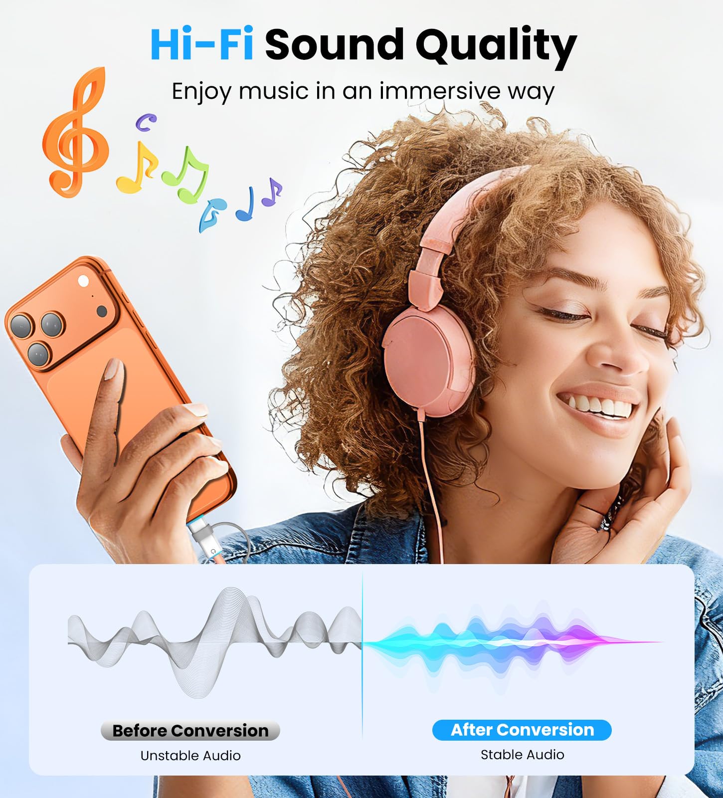TiMOVO Adattatore da USB C a Cuffie Audio da 3,5 mm, Tipo C a Jack Aux con Anello Anti-Perdita, Bianco