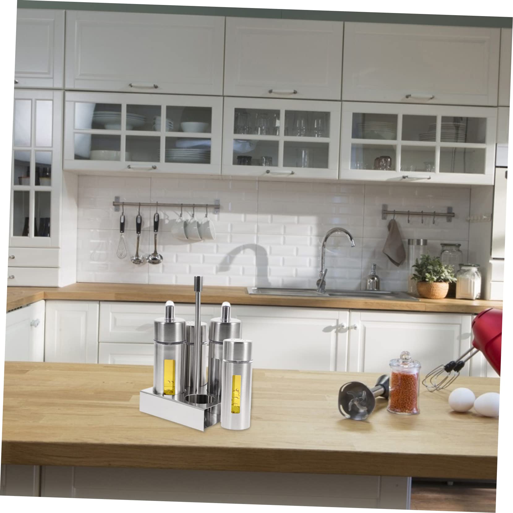 Juego de Salero y Pimentero de Acero Inoxidable, 4 Piezas | Botellas Extraíbles, Cuerpo Transparente, Base Incluida, Uso en Hogar y Cocina