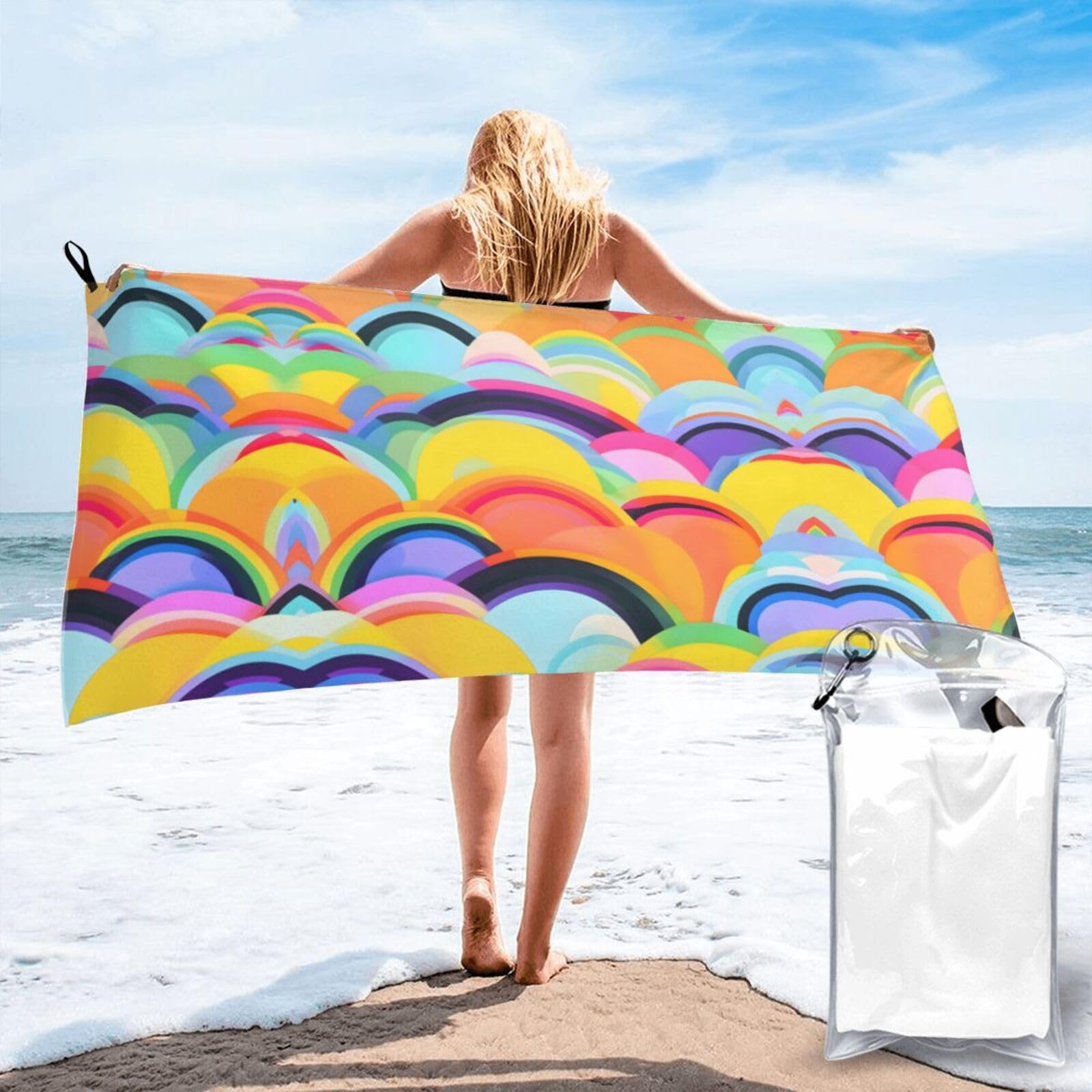 WYCZHY Rainbow Pattern Print Beach Towel Soft Quick Dry For Spa Pool Gym Vacation Travelers Women Men Adults Sauna Gift
