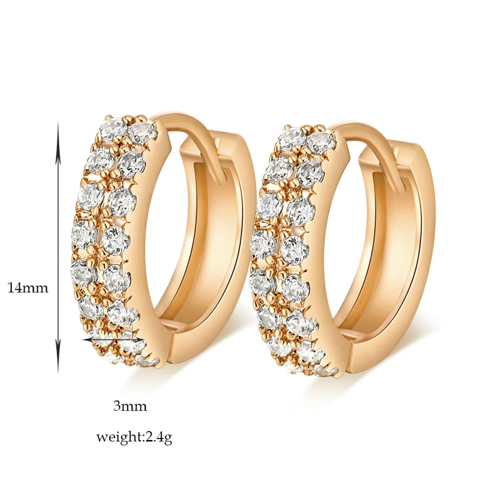 Pendientes de oro amarillo 375 de 9 quilates, moissanita, doble fila de piedras de aro, pendientes de aro de oro Au375 para mujer, pequeños joyas de oro auténtico