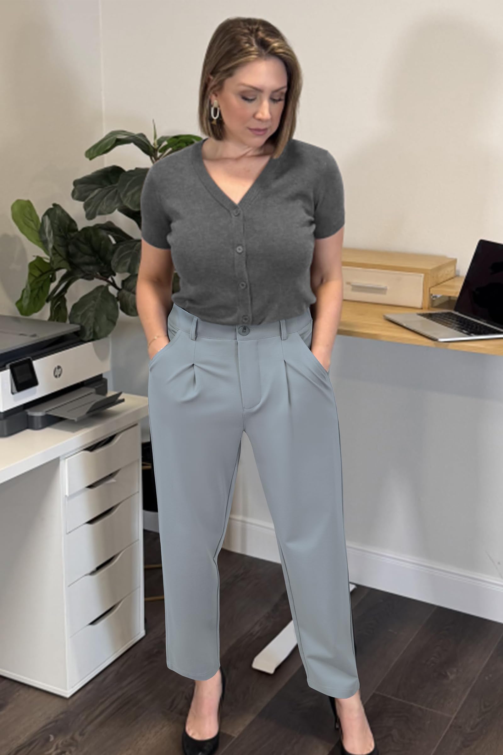 Arach&Cloz Pantaloni da lavoro alla caviglia elasticizzati senza pieghe da donna autunno 2025